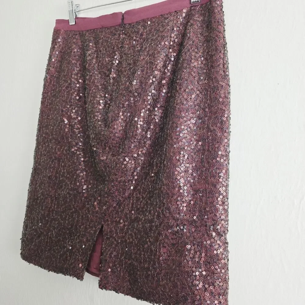 J. Crew Sequin Beaded Pencil Skirt Burgundy Wine Silk Lined NWT Size 4 Holiday